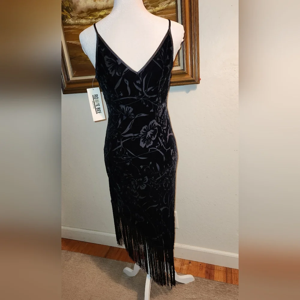 Silk Blend Vintage 1980s NOS Black Silk Blend Velvet Floral Dress by Robbie Bee - Picture 6 of 11